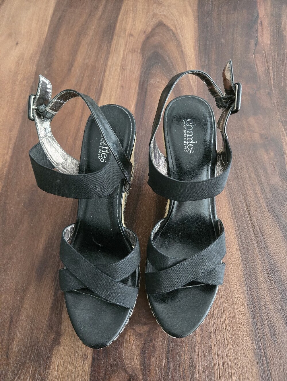 Charles By Charles David Black Crisscross Slingback Heels